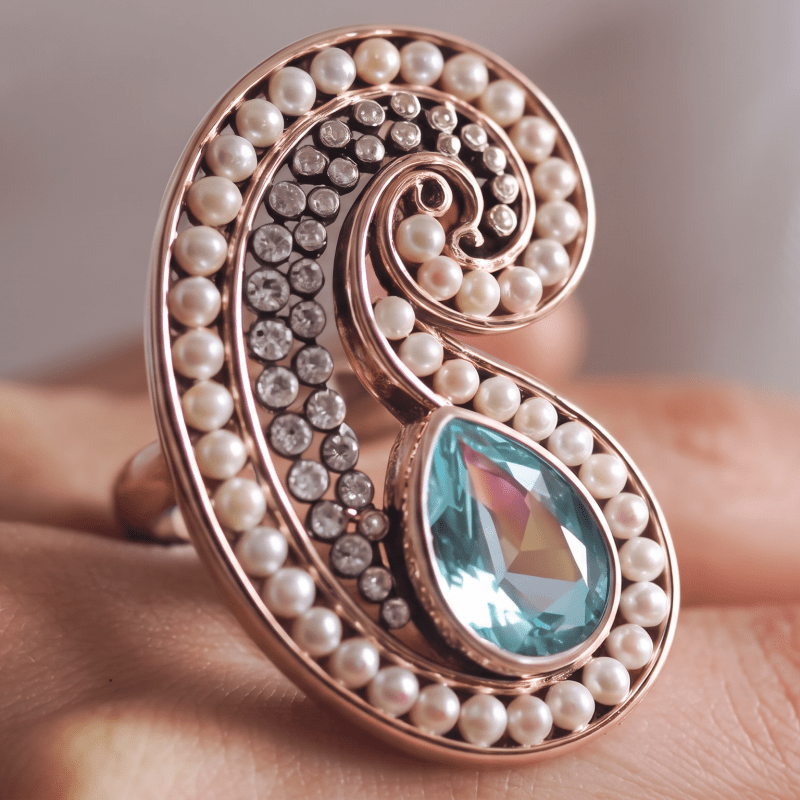 Asymmetric Spiral Hollow Women's Ring with Synthetic Zirconia